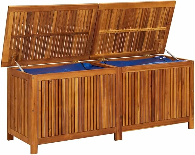 vidaXL Outdoor Storage Box, Deck Box with Gas-Lift Lid, Storage Chest with Water-Resistant Zippered Bag Inside, 59.1''x19.7''x22.8'', Solid Acacia Wood-Ruum Studio Home