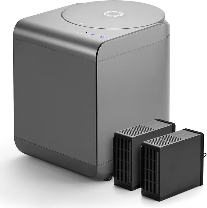 Airthereal Revive Electric Kitchen Composter, SHARKSDEN Tri-Blade, Turn Food Waste and Scraps into Dry Compost Fertilizer for Plants, R500 Gray-Ruum Studio Home