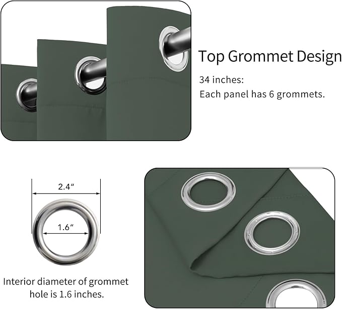 Easy-Going Blackout Curtains for Bedroom, Solid Thermal Insulated Grommet and Noise Reduction Window Drapes, Room Darkening Curtains for Living Room, 2 Panels (34x63 in, Greyish Green)-Ruum Studio Home