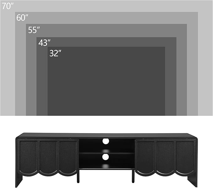 ORRD 63'' TV Stand, Modern TV Console Table Wave Panel Television Stands Entertainment Media Center with Storage Compartment and Sliding Door for Living Room (Black)-Ruum Studio Home