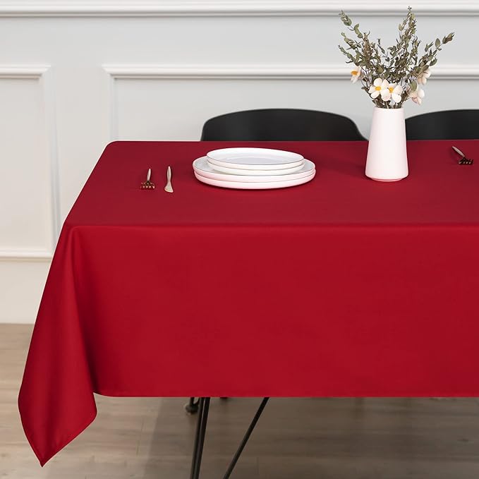 sancua Rectangle Tablecloth - 90 x 156 Inch - Water Resistant Spill Proof Washable Polyester Table Cloth, Decorative Fabric Table Cover for Dining Tables, Buffet Parties and Camping, Red-Ruum Studio Home