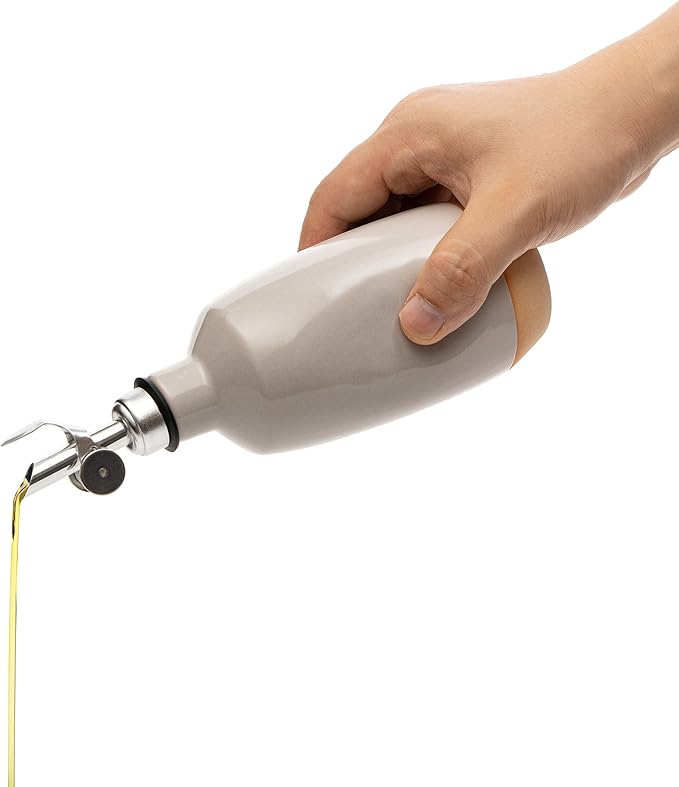 Olive Oil Dispenser Bottle Stoneware Ceramic, Cruet Protects to Reduce Oxidation, Suitable For Storage Of Oil, Vinegar, Coffee Syrups & Other Liquids - Stainless Steel Spout 14Oz-Ruum Studio Home