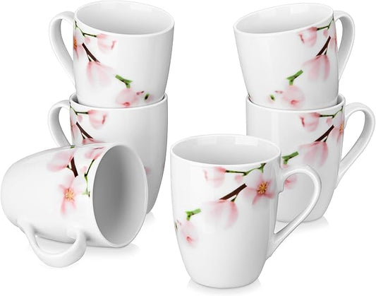 VEWEET Coffee Mugs Set of 6, 11 OZ Coffee Cups Set with Handle, Floral Mug Sets Ceramic Cup Set for Kitchen, Microwave & Dishwasher Safe, Series ANNIE-Ruum Studio Home