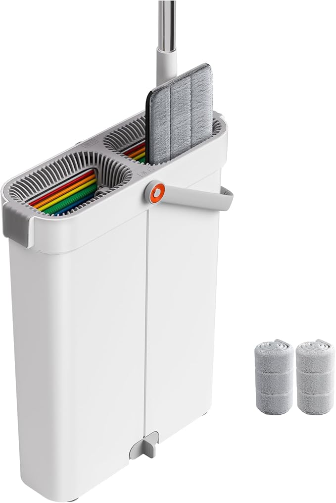 Mop and Bucket with Wringer Set for Home, Flat Mop and Bucket System, Mops for Floor Cleaning and Wall Cleaner, with 2 Reusable Microfiber Mop Pads-Ruum Studio Home