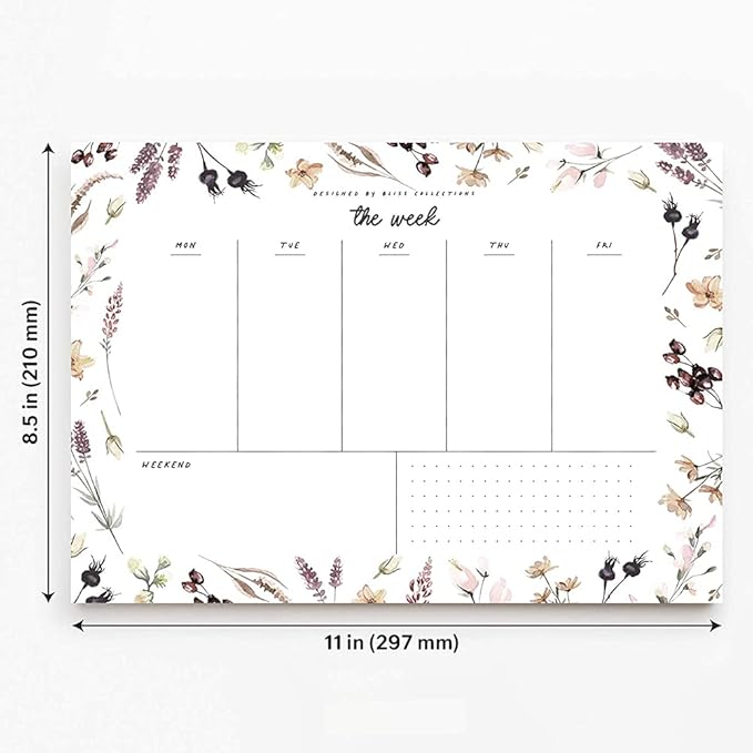 Bliss Collections Weekly Planning Pad, To Do List Notebook - Undated Tear-Off Sheets Notepad - Work Calendar, Organizer, Scheduler for Goals, Tasks - Shade Garden, 8.5" x 11", 50 Sheets-Ruum Studio Home