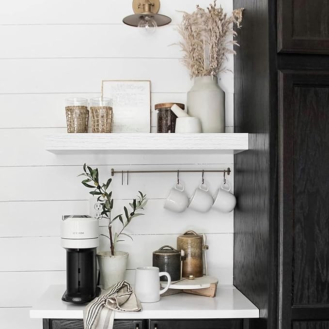 QEEIG Floating Shelves for Wall Bathroom Shelf Bedroom Kitchen Living Room Farmhouse Small Book Shelf 16 inch Set of 4, White (015-W4)-Ruum Studio Home
