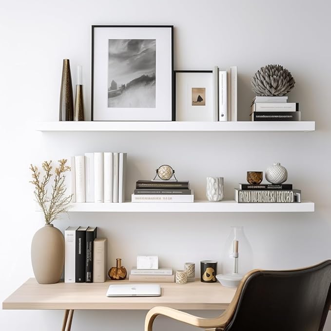 LaVie Home Floating Shelves, 36 Inch Wall Shelf Set of 2, Hanging Shelf with Invisible Brackets, Wall Decor for Bathroom, Bedroom, Living Room, Kitchen Storage, Modern White-Ruum Studio Home
