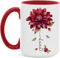 Dahlia Flower Design Coffee Mug, Personalized Name On Red Floral Cup, Custom Ceramic Mug For Flower Lovers, Customized Dahlia Accent Cup 11oz Or 15oz, Floral Decorative Mug Gift-Ruum Studio Home