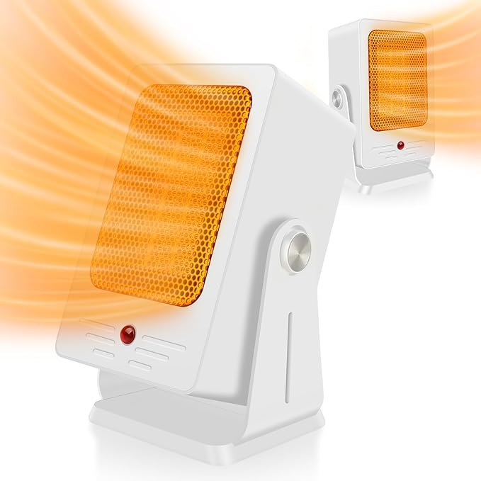 Portable Space Heaters for Indoor Use,Desktop Heater with 900W PTC 2s Fast Heating, 30° Adjustable Angle Design Small Electric Heater Lightweight for Personal, Office,Room,White-Ruum Studio Home