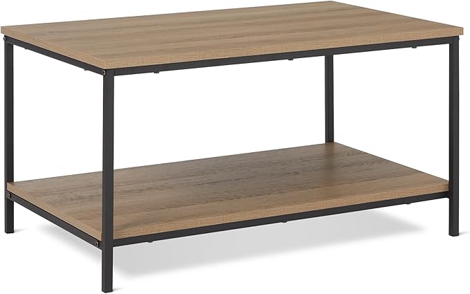 Amazon Basics Rectangular Coffee Table with Bottom Shelf, Living Room Center Table, Wooden, 19.9" D x 31.5" W x 16.5" H-Ruum Studio Home