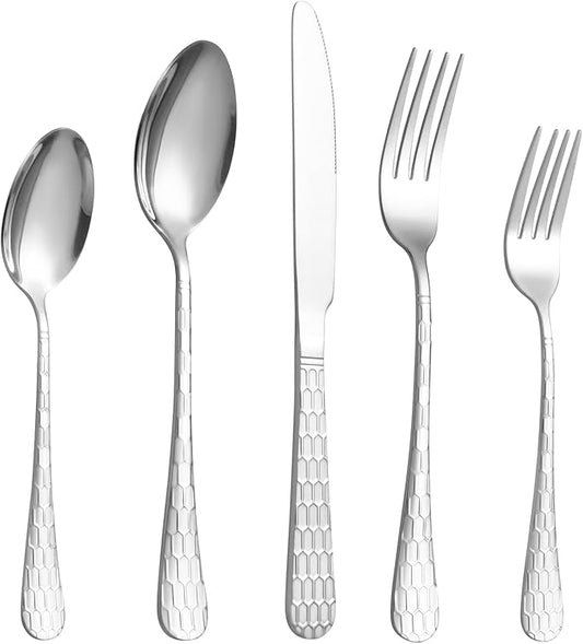 40 Pcs Silverware Set for 8 with Water Cube Handle design, Food Grade Stainless Steel Flatware Set, Eating Utensils Sets Include Fork/Knife/Spoon, Reusable Cutlery Set, Dishwasher Safe-Ruum Studio Home