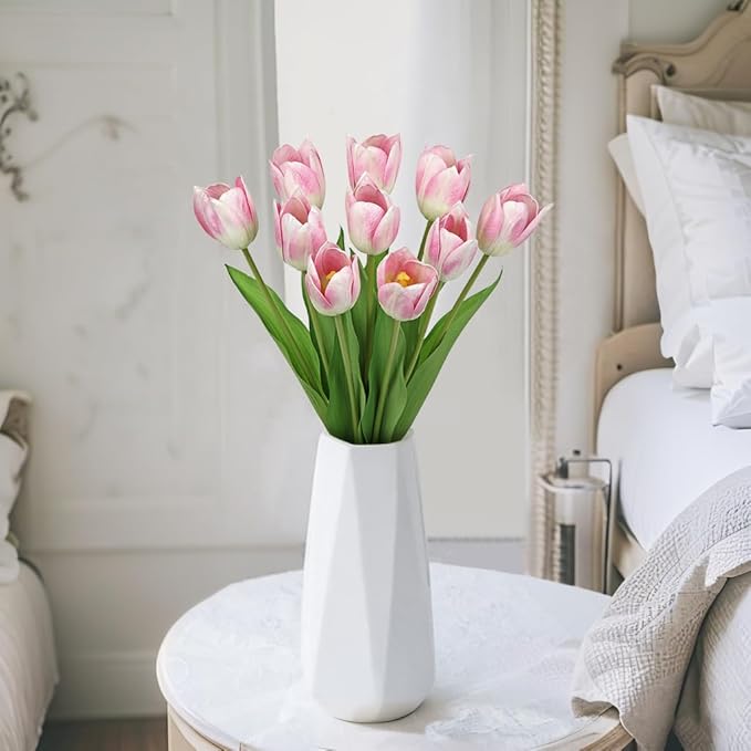 Artificial Tulips Flowers – 20" Long Stem Faux Tulips, 10PCS Real Touch Fake Pink Tulip for Vase, Farmhouse, Kitchen, Spring & Wedding Home Decor-Ruum Studio Home