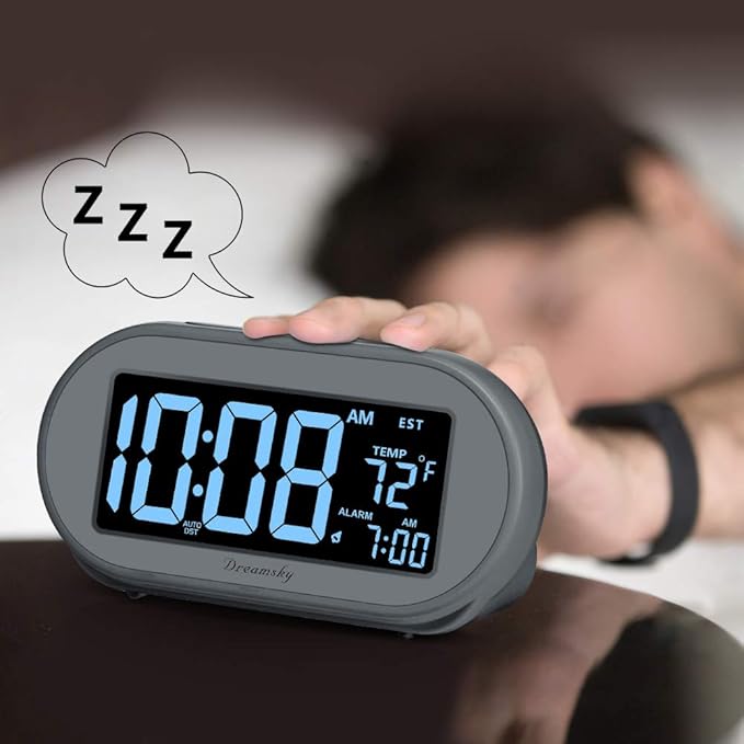 DreamSky Alarm Clocks for Bedrooms, Auto Set Digital Desk Clock for Bedside Nightstand, Electric Clock with Dimmable Brightness Dimmer, Auto DST, USB Port, Date, Temperature, Snooze-Ruum Studio Home