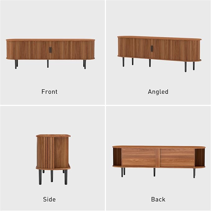 Bonzy Home 70" Mid Century Modern TV Stand, Tambour Entertainment Center with Storage, Long Media Console Television Stand with Metal Legs for up to 75'' TV, Walnut-Ruum Studio Home