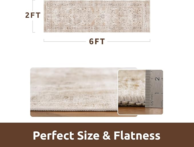 AMOAMI-2X6 Runner Rug-Washable Runners for Hallways-Soft Non Slip Bedside Rugs for Bedroom-Vintage Long Rug for Hallways Entryway Laundry Room Stair Kitchen Bathroom Beige-Ruum Studio Home