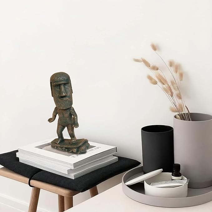 Moai Statue Decor - 6 Inch Easter Island Oranment Resin Stone Decoration for Room Accessories Antique Sculpture for Office Desktop (Surfing)-Ruum Studio Home