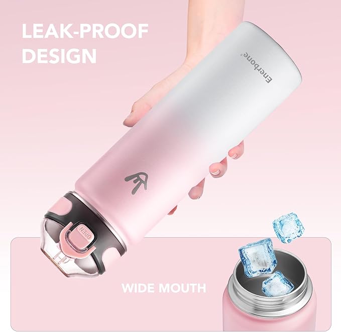 Enerbone 24 oz Insulated Water Bottle, Stainless Steel Bottle with Carrying Strap, Double-Wall Vacuum Insulation Design, Leakproof Sports Bottle with Straw, Keep Drinks Cold or Hot for Hours-Ruum Studio Home