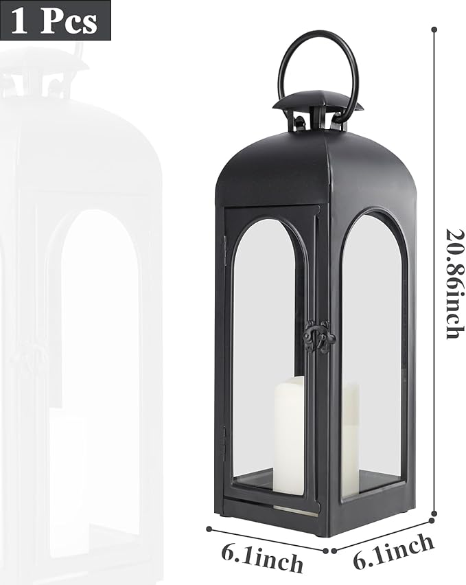 Bdor 20 Inches Metal and Stainless Steel Glass Decorative Lantern with Electronic Wax Effect - Indoor/Outdoor Decorative Lighting, Handcrafted Aesthetic, Perfect for Home, Parties, and Holiday Decor-Ruum Studio Home