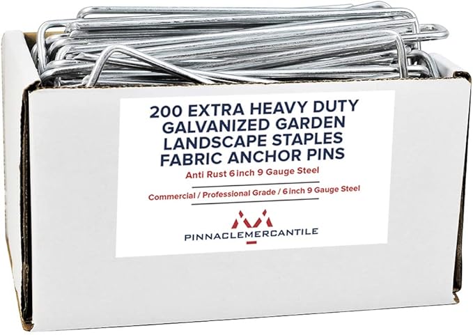 Pinnacle Mercantile 200 Pack Galvanized Garden Stakes Landscape Staples Extra Heavy Duty Sod Ground Anchors Anti Rust 6 inch Metal Pins 9 Gauge USA Made-Ruum Studio Home