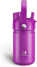 Kids Insualated Water Bottle with Straw - 12oz Stainless Steel Water Bottle with Dual Spouts, Leak-Proof, BPA-Free, Double Wall Vacuum Keeps Cold for 24 Hours for Sports, Travel (Bright Magenta)-Ruum Studio Home