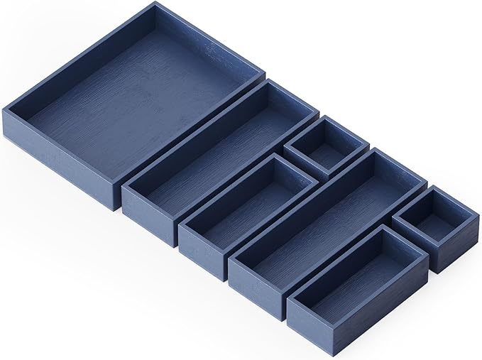 SpaceAid 7-Piece Bamboo Drawer Organizer Storage Boxes Set, Wood Tray Junk Drawer Organizers Multi-Use Divider Bins for Kitchen, Bathroom, Office Desk and Makeup Organization (7 Pack, Navy Blue)-Ruum Studio Home