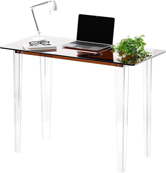 Acrylic Desk, Modern Study Table for Home Office - Extended Surface Multi-Purpose Console & Entryway Table, Sturdy Lightweight Design (42.5-inch, Yellowtea)-Ruum Studio Home
