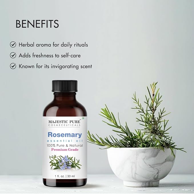 Majestic Pure Rosemary Essential Oil with Glass Dropper - 1 Fl Oz - 100% Pure and Natural Rosemary Oil - Premium Grade Essential Oils for Diffuser, Aromatherapy, Soap and Candle Making-Ruum Studio Home