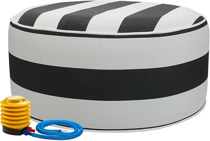 Inflatable Outdoor Ottoman with Air Pump,20"x9" Portable Patio Pouf,Water Resistant,Fade-Resistant,Round Blow Up Footrest Stools for Home Garden Camping Travel(Black White)-Ruum Studio Home