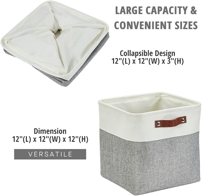 DECOMOMO Storage Cubes, 12x12 Storage Bins, Baskets for Shelves (Grey & White, Cube 12" - 4 Pack)-Ruum Studio Home