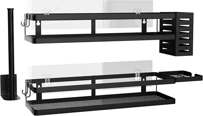 PUSDON Metal Wall Hanging Basket 2 Packs DIY Suitable for Multiple Scenes - Large Black Guardrail Suit-Ruum Studio Home