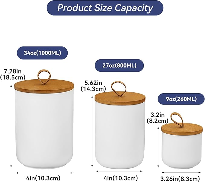 Ceramic Storage Jars, Modern Elegant Highly Polished Airtight Gorgeous Storage Canisters with Wooden Lid Small Food Stroage Jar for Kitchen Spice Tea Vanilla Sugar Coffee Beans (White tuba)-Ruum Studio Home