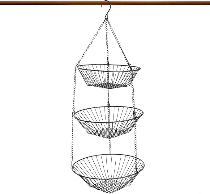 3-Tier Wire Fruit Hanging Basket 2 Packs,non-Punching Wall Hanging Storage,Kitchen Bathroom Organization Basket,Suitable for Bathroom,Kitchen,Closet,Garden,Black-Ruum Studio Home