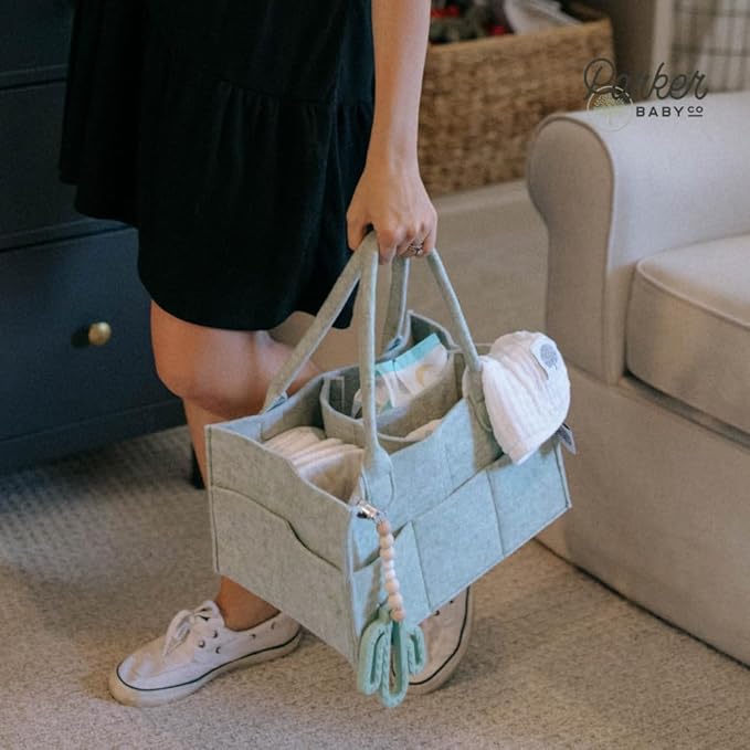 Parker Baby Diaper Caddy - Nursery Storage Bin and Car Organizer for Diapers and Baby Wipes - Sage Green, Large-Ruum Studio Home