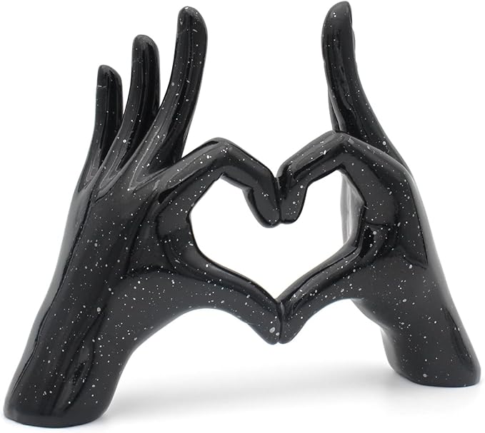 Accessoryway Black Heart Hands Decor Sculpture,Small Love Finger Gesture Decorative Sculpture for Wedding Dresser Shelves Desktop Knick Knacks Home Decor & Ring-Holder Display Stand-Ruum Studio Home