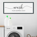 SRSZHIYUE Wash Your Worries Away Bathroom Sign Wall Art 32"×12" Funny Restroom Toilet Large Wood Framed Hanging Decor (Black)-Ruum Studio Home