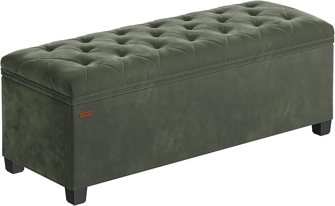 SONGMICS Velvet Storage Ottoman Bench, Foot Rest with Legs, 15.7 x 43 x 15.7 Inches, End of Bed Bench, Storage Chest, Load up to 660 lb, for Living Room, Bedroom, Entryway, Forest Green ULSF089C01-Ruum Studio Home