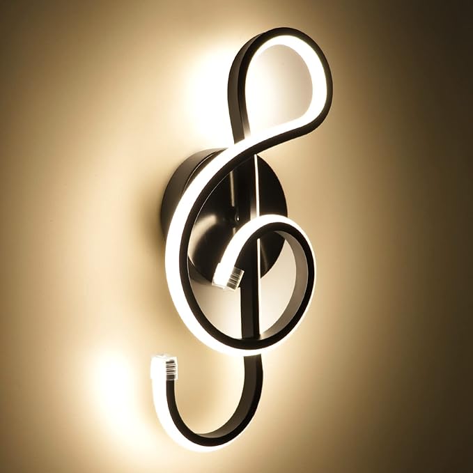XEYOU 22W Modern Wall Sconce Lighting Indoor LED Creative Wall Light Fixture Music Symbol Art Decoration Wall Lamp for Living Room Bedroom Stair Corridor, Black 3000K-Ruum Studio Home