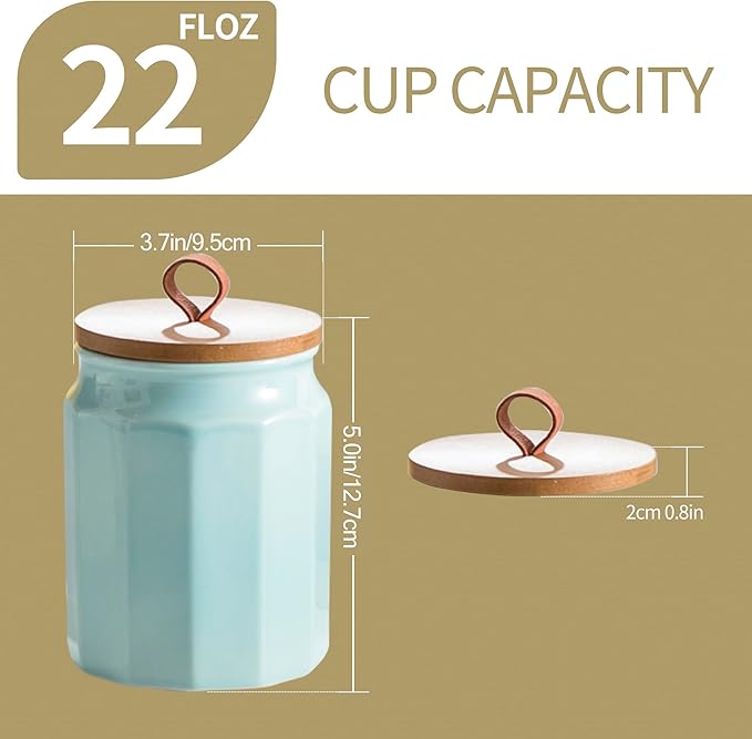 Canister Sets for Kitchen, Kitchen Canisters for Countertop with Airtight Wood Lid, Ceramic Food Storage Containers and Sugar Container for Coffee, Flour, Tea, Candy, Cookie, Spice-Ruum Studio Home