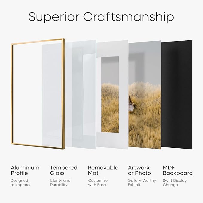 Homeforia 14x22 Picture Frame Bronze, High End Metal 14x22 Brass Poster Frames with Mat 12x16 for Photo, 14 x 22 Frame Matted to 12 by 16 Print, 22x14 Hanging Frame, Tempered Glass, Wall Kit, Set of 1-Ruum Studio Home
