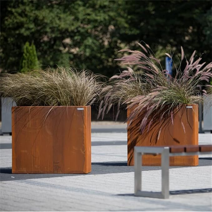 Corten Steel Planter Box Metal Outdoor Planter Large Square Cube Rustic Planter Pot Durable Antique Detached for Commercial Residential Tall Plant Patio Deck and Backyard 32 Inch-Ruum Studio Home