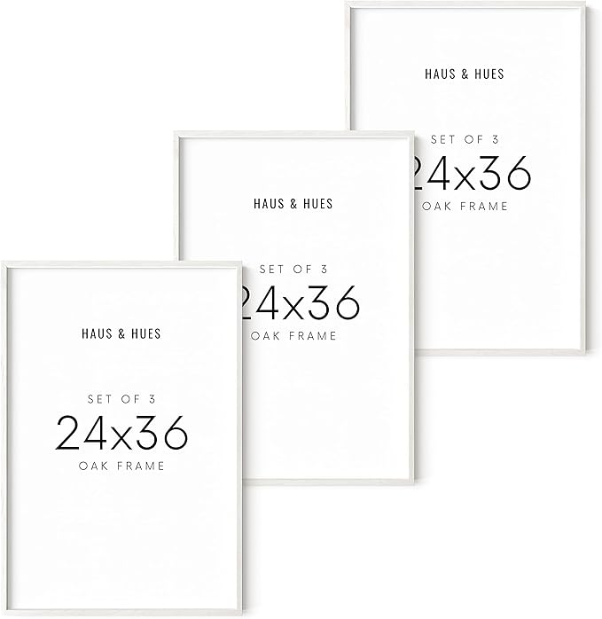 HAUS AND HUES White Poster Frames 24 X 36 Inches - Set of 3 Large Picture 24x36, Frame Sets for Wall Collage 24x36 Wood, Gallery 24x36 (White Oak Frame) 24x36 in-Ruum Studio Home