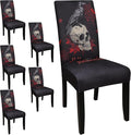 JQinHome Black Halloween Chair Slipcover,Skull Chair Covers Set of 6, High Stretch Washable Chair Protector Cover for Dining Room, Kitchen,Home Party,Wedding Ceremony(Skull Black,6PC)-Ruum Studio Home