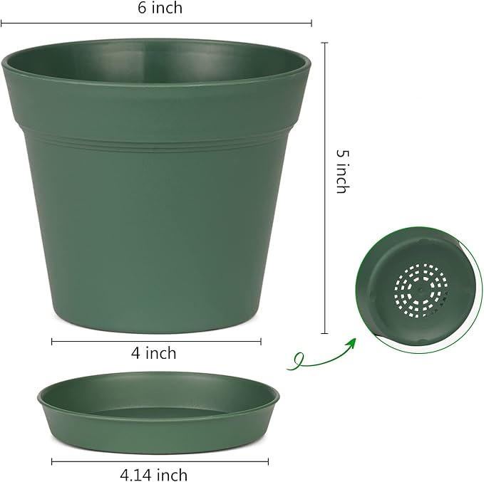 homenote Plant Pots,15 Pack 6 inch Flower Pots with Multiple Drainage Holes and Saucers,Plastic Planters for All Home Garden Flowers Succulents(Green)-Ruum Studio Home