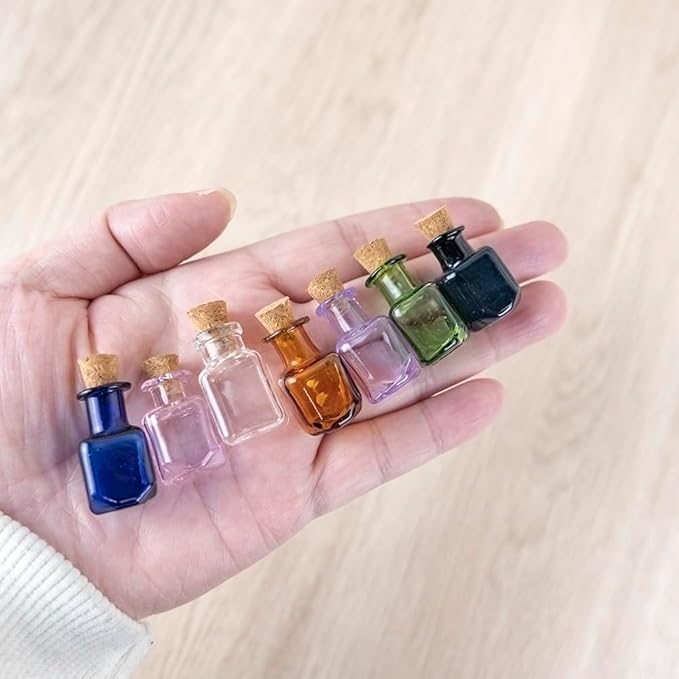 2ml Very Mini Rectangle Glass Color Bottles With Cork Colored Glass Bottles with Cork Stoppers Mix 7 Colors-Ruum Studio Home