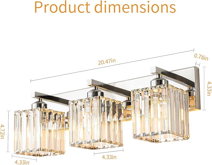 Modern Bathroom Vanity Light 3-Lights Chrome Crystal Bathroom Wall Light Vanity Light Fixtures，20.47-inch Modern Minimalist Design-Ruum Studio Home