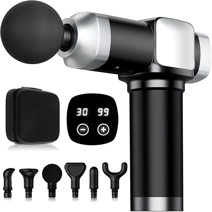 Deep Tissue Massage Gun, Portable Percussion Electric Muscle Massager for Pain Relief, Handheld Massagers with 30 Speeds & 6 Attachments for Back and Neck, Gifts for Men Women-Ruum Studio Home