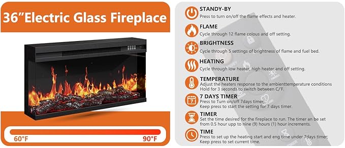 3-Sided Glass Farmhouse Fireplace TV Stand for TVs Up to 100 Inch, Entertainment Center with 36" Electric Fireplace, Oak TV Console with Storage Cabinets for Living Room-Ruum Studio Home