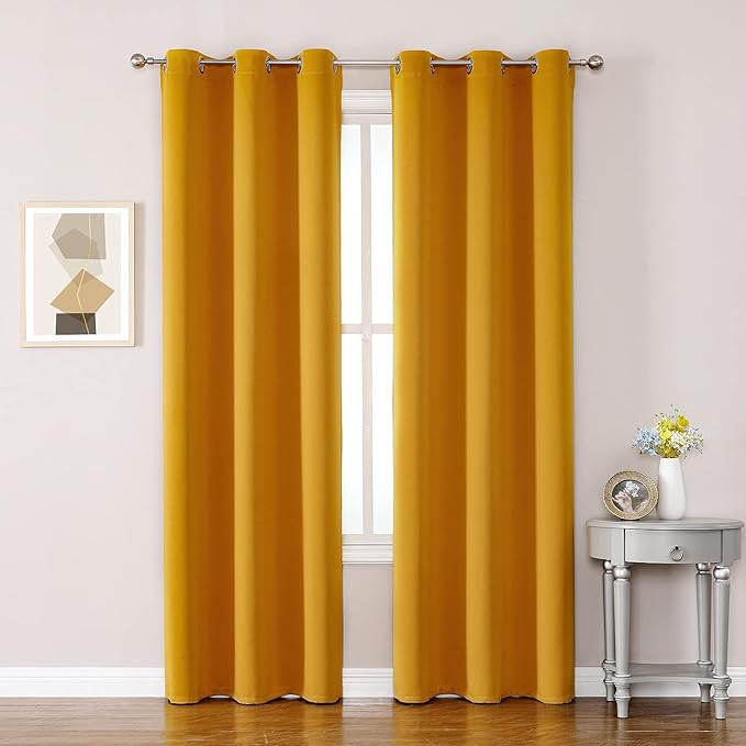 ChrisDowa Grommet Room Darkening Curtains for Bedroom and Living Room - 2 Panels Set Thermal Insulated Blackout Curtains (Mustard Yellow, 42W x 84L)-Ruum Studio Home