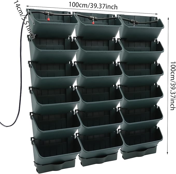 18 Pots Self-Watering Wall-Mounted Planter, 39.4”L x 39.4”H Vertical Wall Planter Self Watering Stackable Planters Vertical Garden Wall Garden Planter Outdoor Indoor for Herbs Flowers Strawberries-Ruum Studio Home