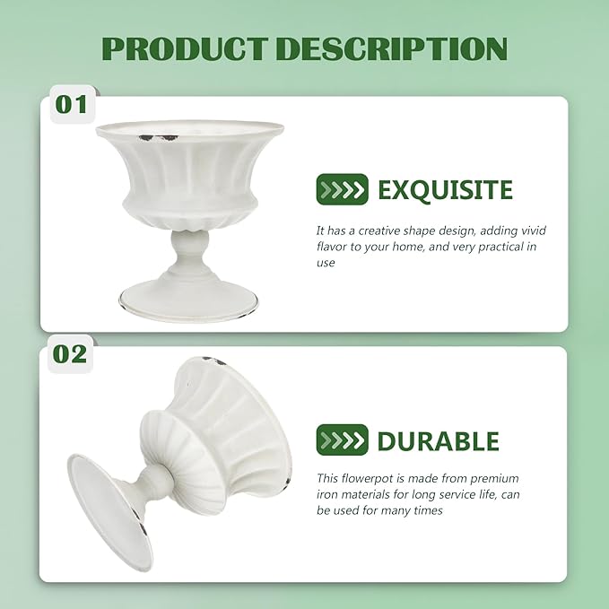 Urn Planter Antique Column Plant Pot Shabby Chic Metal Vase Pillar Plant Container Wedding Centerpieces Vases for Front Porch Decor White White Planter-Ruum Studio Home
